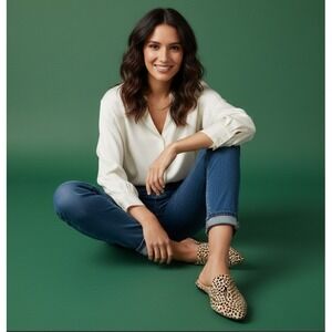 J Adams Leopard Print Pointed Toe Mules Flats Women Size 10 Slip On